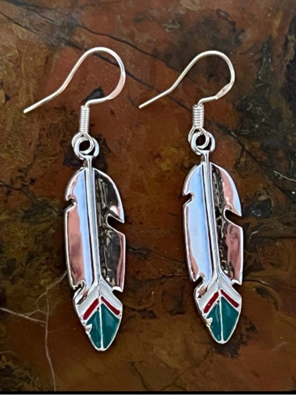 Pretty Native Silver Feather Earrings With 925 Silver Ear Wire Hooks